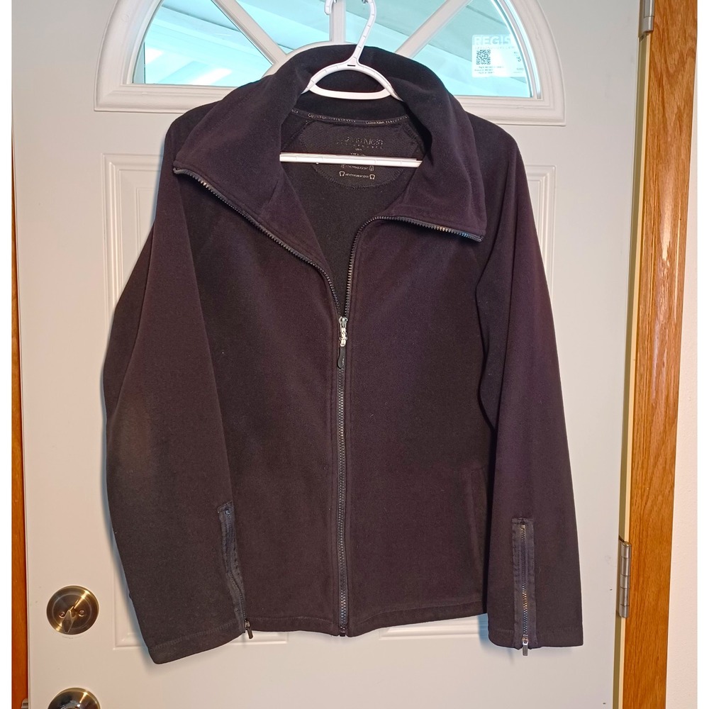 Calvin Klein Women L Fleece Jacket Black Full Zip Cell Headphone Access Zip Cuff